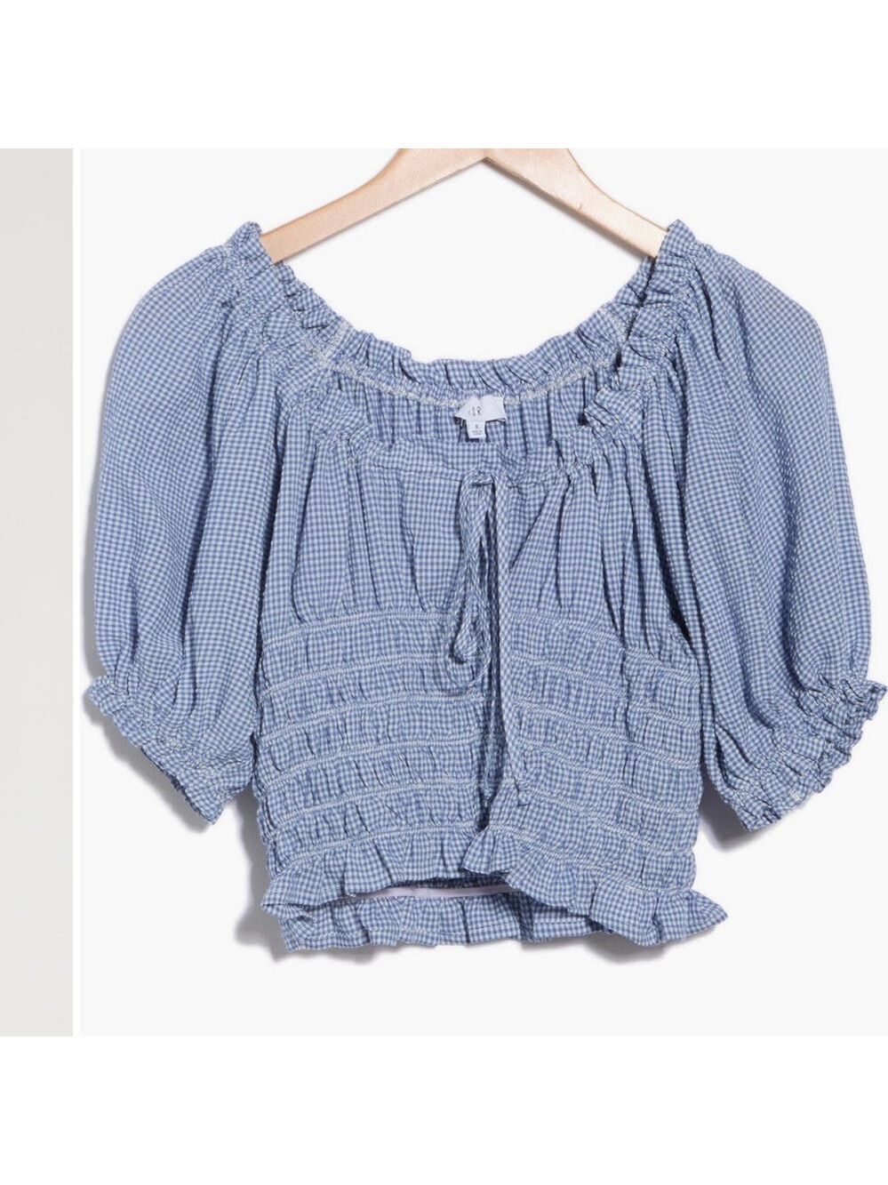 NWT NSR Gingham Blue Smocked Blouse